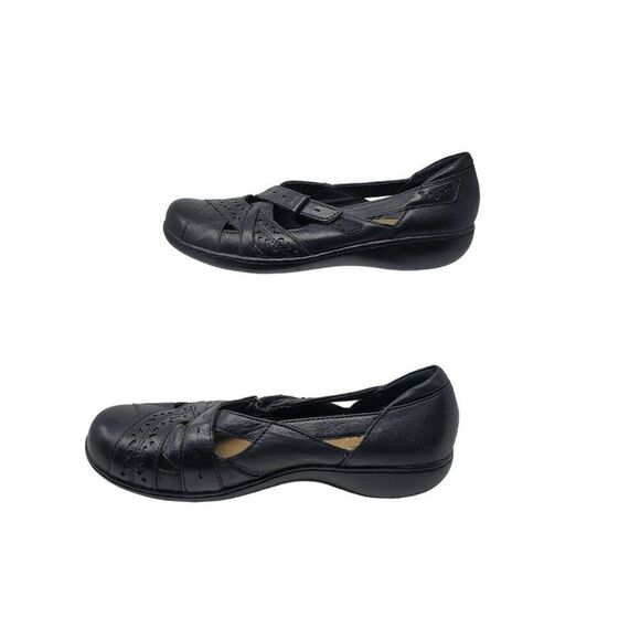 Y2K Clarks Bendables Leather Mary Janes 9.5 Black Flats Dark‎ Academia Comfort - Picture 4 of 11